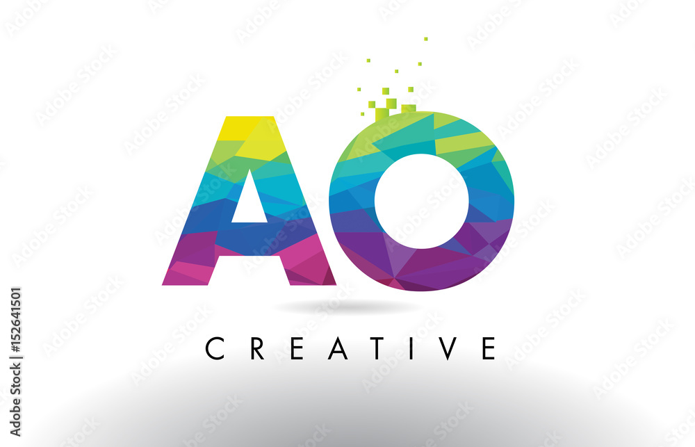 AO A O Colorful Letter Origami Triangles Design Vector.
