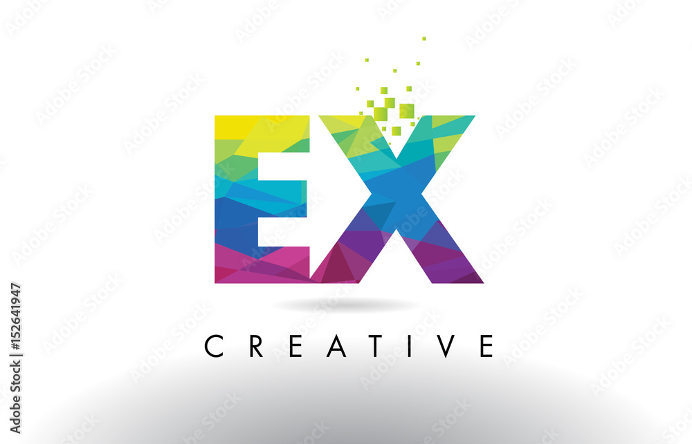 Fototapeta premium EX E X Colorful Letter Origami Triangles Design Vector.