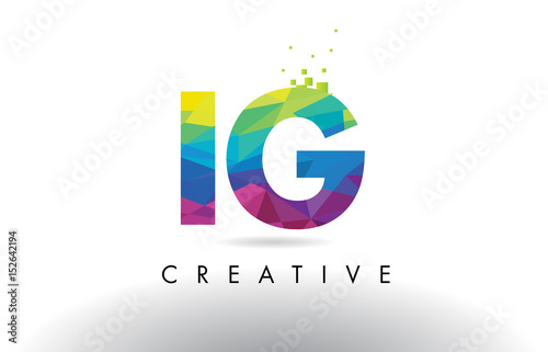 IG I Q Colorful Letter Origami Triangles Design Vector.