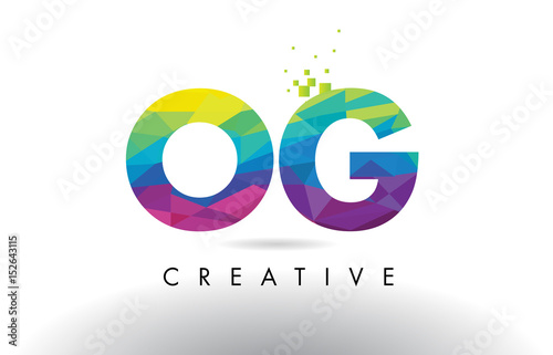 OG O G Colorful Letter Origami Triangles Design Vector.