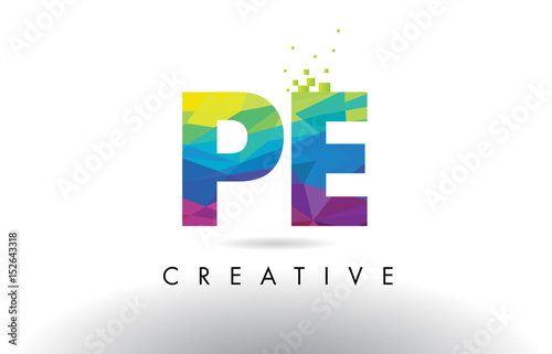 PE P E Colorful Letter Origami Triangles Design Vector.