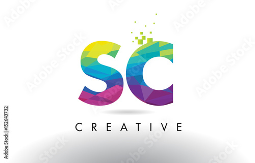 SC S C Colorful Letter Origami Triangles Design Vector.