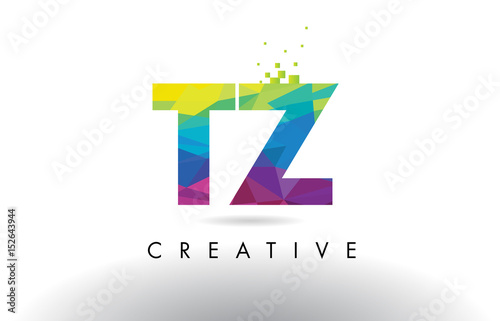 TZ T Z Colorful Letter Origami Triangles Design Vector. photo