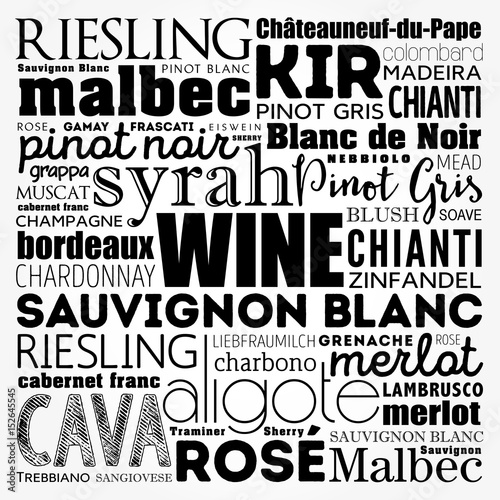 WINE VARIETALS Types word cloud collage, concept background