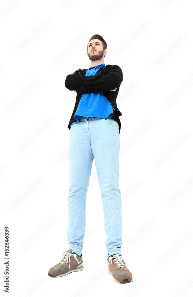 Full portrait of smiling happy handsome man in red t-shirt casuals isolated on white background Full portrait of smiling happy handsome man in red t-shirt casuals isolated on white background