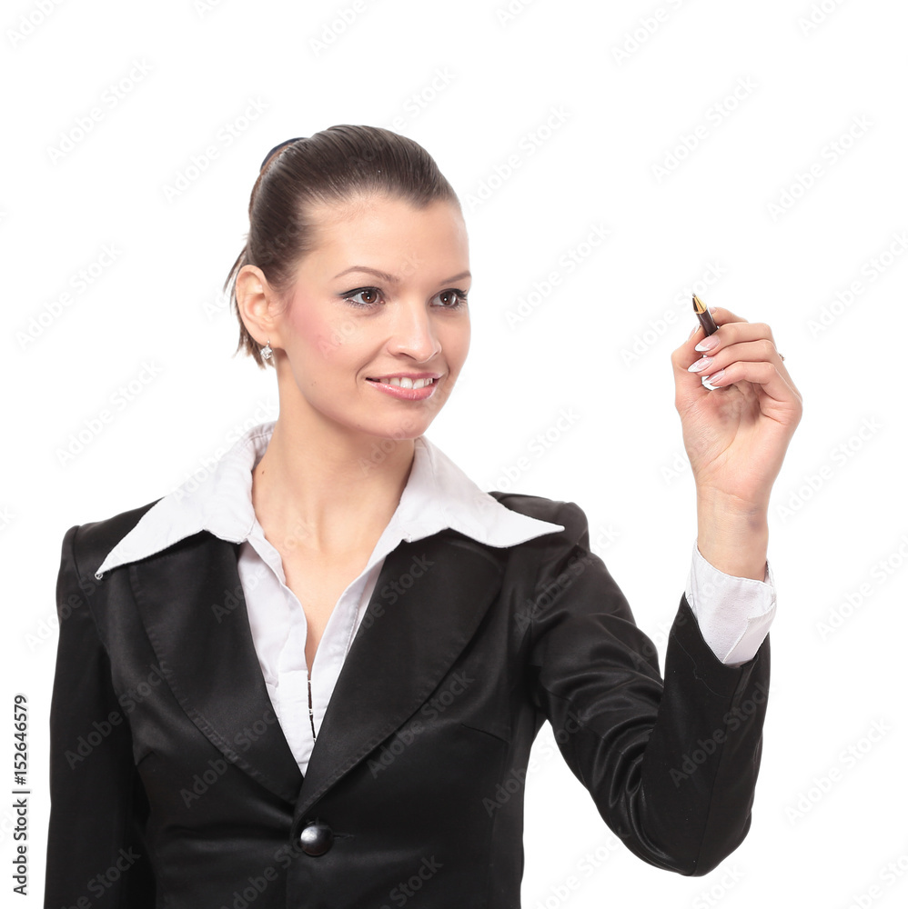 Young businesswoman with pen isolated Young businesswoman with pen isolated