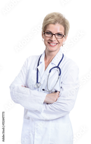 Smiling medical doctor. Isolated over white background