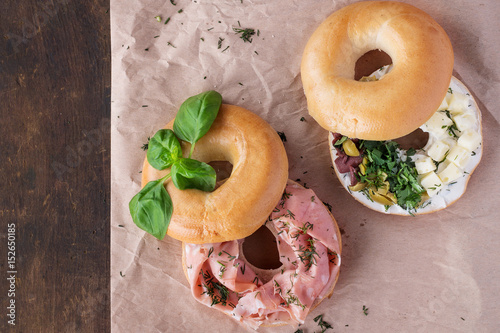 Bagels with ham and olives