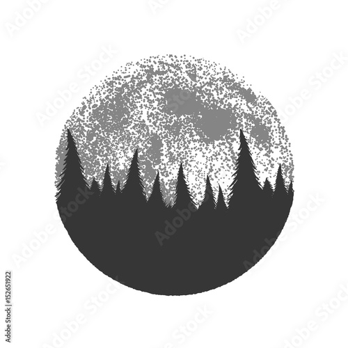 Silhouette of the forest on full moon background