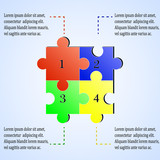 Modern puzzle infographics template with four elements. Vector illustration