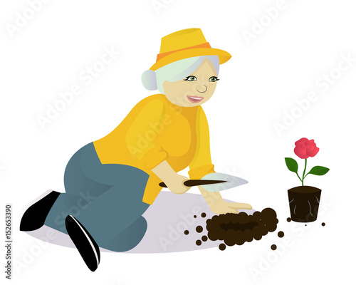 Granny gardening isolated