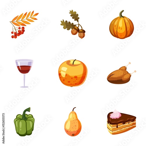 Thanksgiving day icons set, cartoon style