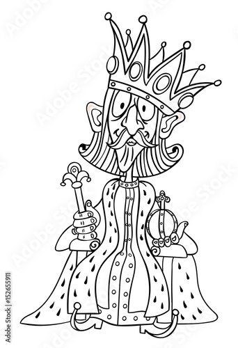 Cartoon image of king with huge crown. An artistic freehand picture.