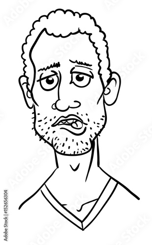 Cartoon image of man biting lip. An artistic freehand picture.