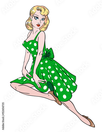 Cartoon image of pin up girl. An artistic freehand picture.