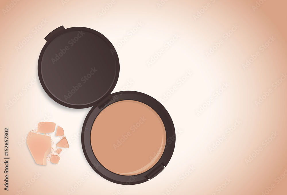 Makeup powder nude color in black powder case which opened. Illustration about cosmetic pack shot. Makeup powder nude color in black powder case which opened. Illustration about cosmetic pack shot.