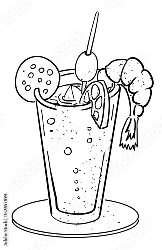 Cartoon image of weird cocktail. An artistic freehand picture.