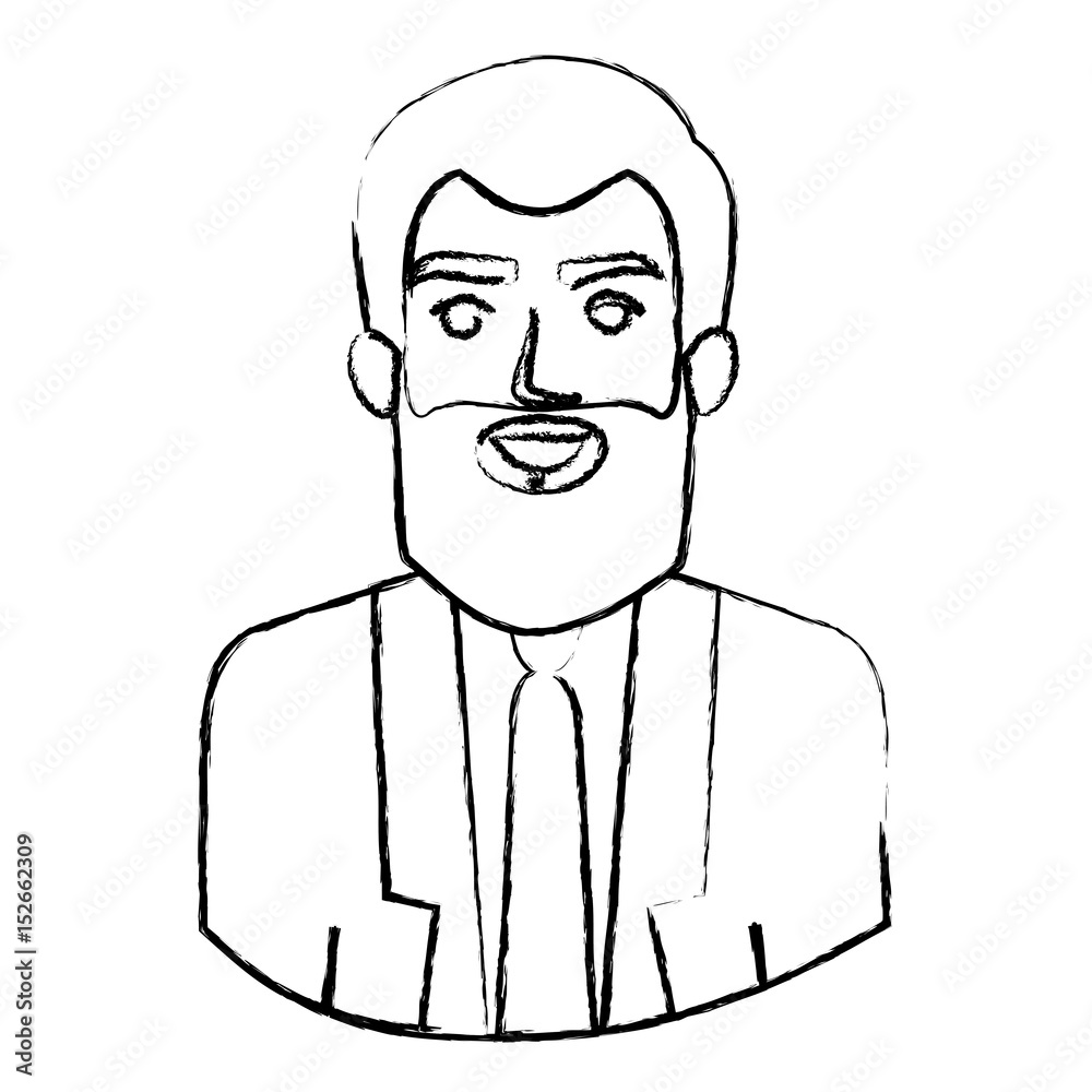 monochrome blurred contour with half body of man with beard and formal suit vector illustration