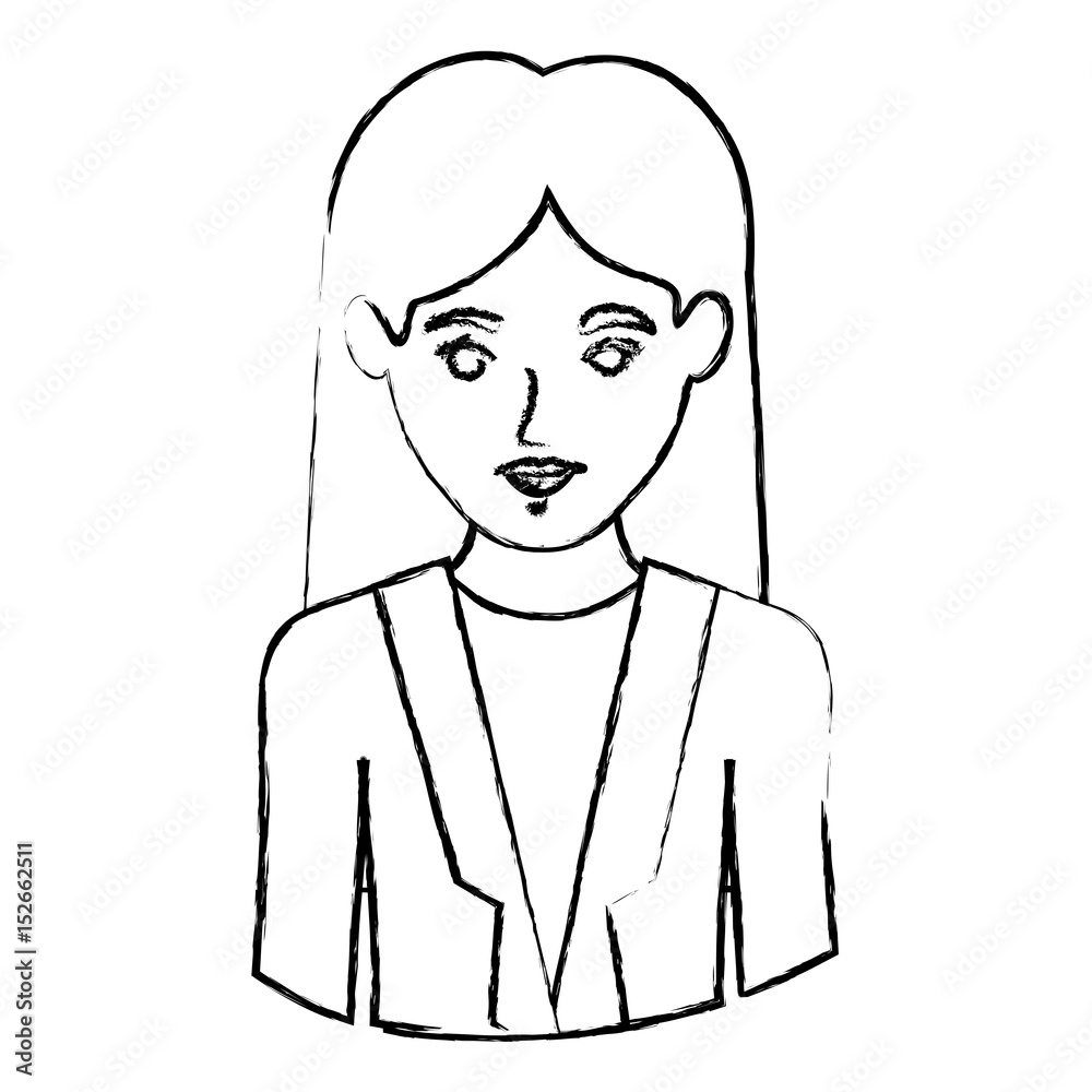 monochrome blurred contour with half body of woman with formal suit vector illustration
