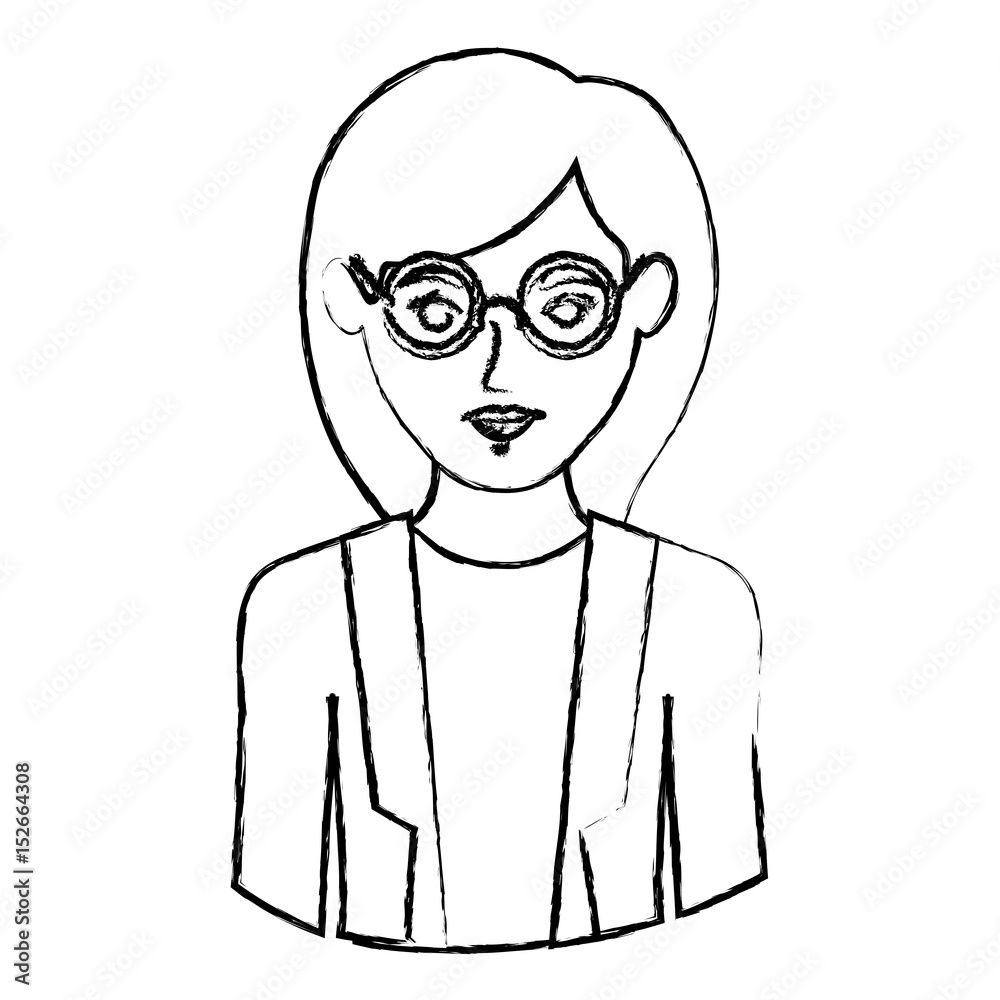 monochrome blurred contour with half body of woman with glasses and formal suit vector illustration monochrome blurred contour with half body of woman with glasses and formal suit vector illustration