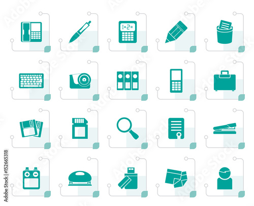 Stylized Office tools Icons - vector icon set 3