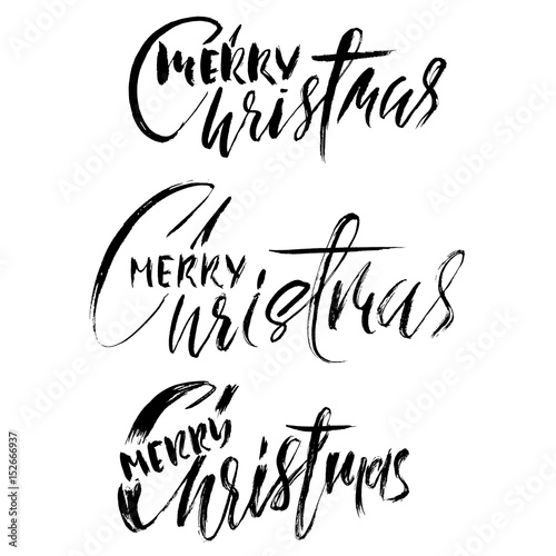 Hand drawn calligraphy set. Merry Christmas. Modern dry brush lettering design for posters, cards, invitations, stickers, banners, ets. Vector typography illustration.
