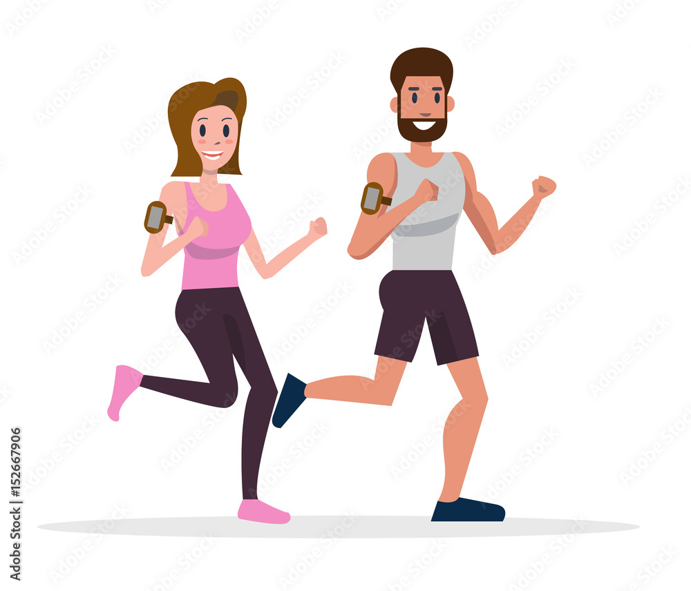 Runners, Men and Women Running. flat character design. vector illustration Runners, Men and Women Running. flat character design. vector illustration