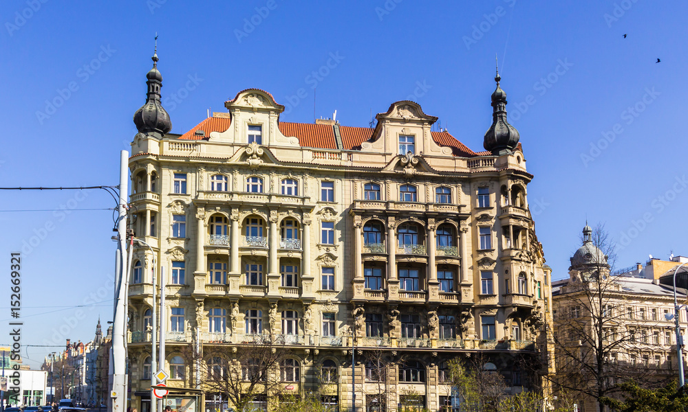 Fototapeta premium Old house, built in the nineteenth century. Spring. District of the old city. Prague, Czech Republic.