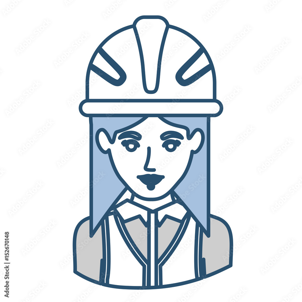 blue silhouette with half body of female architect with helmet vector illustration blue silhouette with half body of female architect with helmet vector illustration