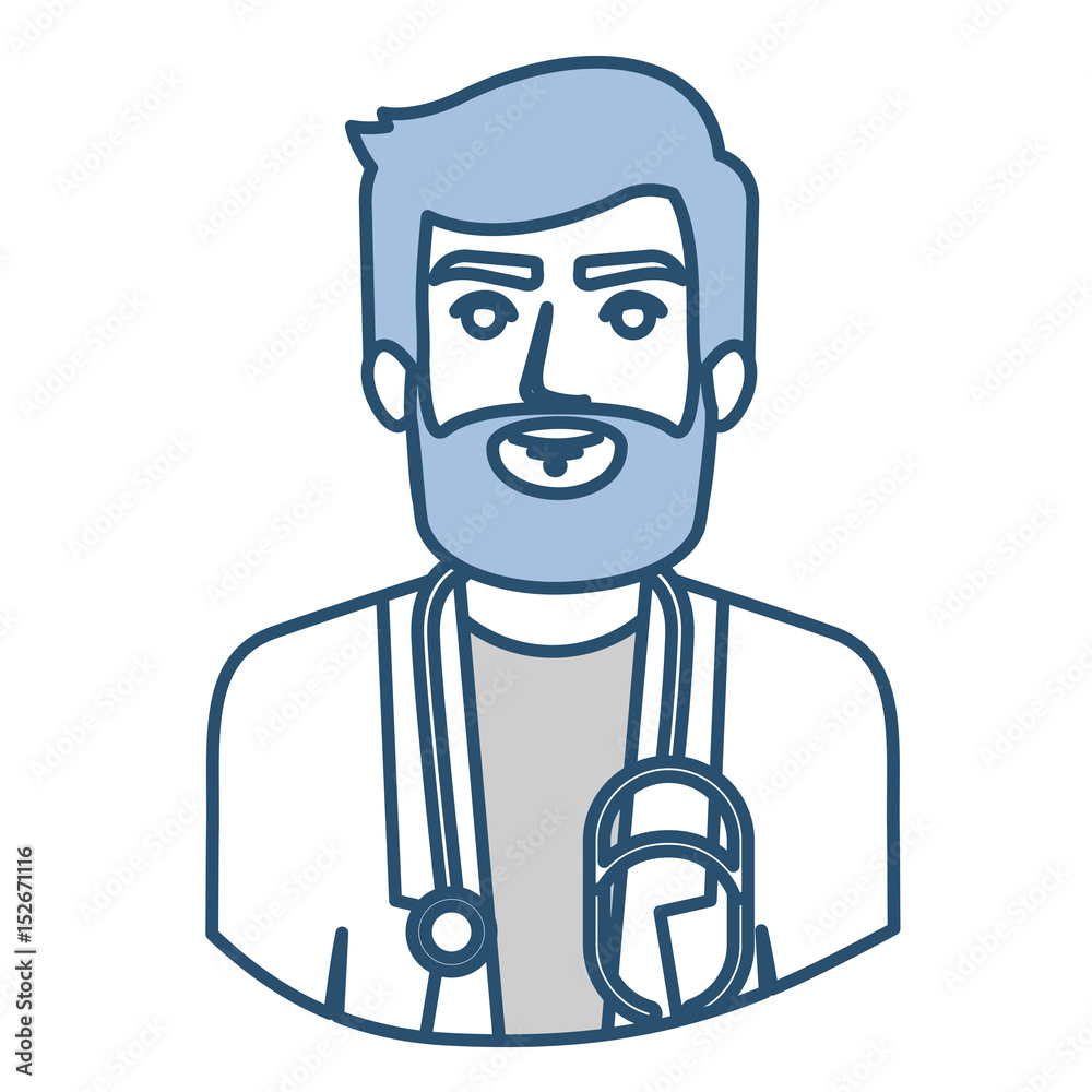 blue silhouette with half body of bearded doctor vector illustration blue silhouette with half body of bearded doctor vector illustration