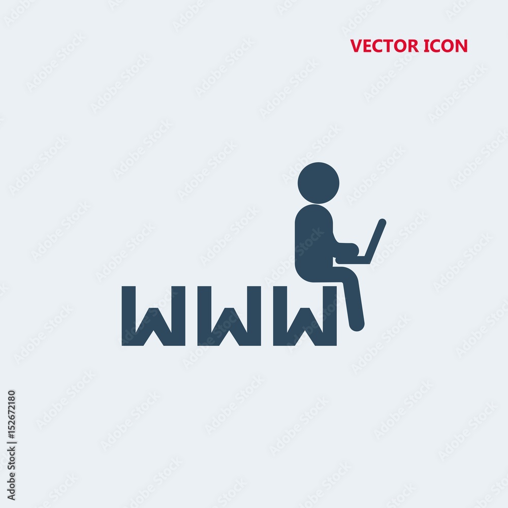 man sitting on the internet symbol with a laptop vector icon man sitting on the internet symbol with a laptop vector icon