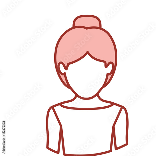 red contour of half body of faceless female dancer with collected hair vector illustration