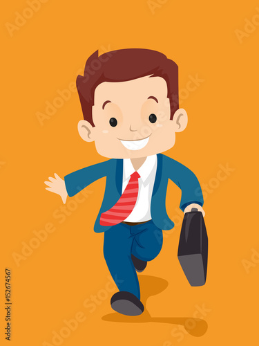 Vector Illustration of Kid in Business Suit carrying a suitcase while walking