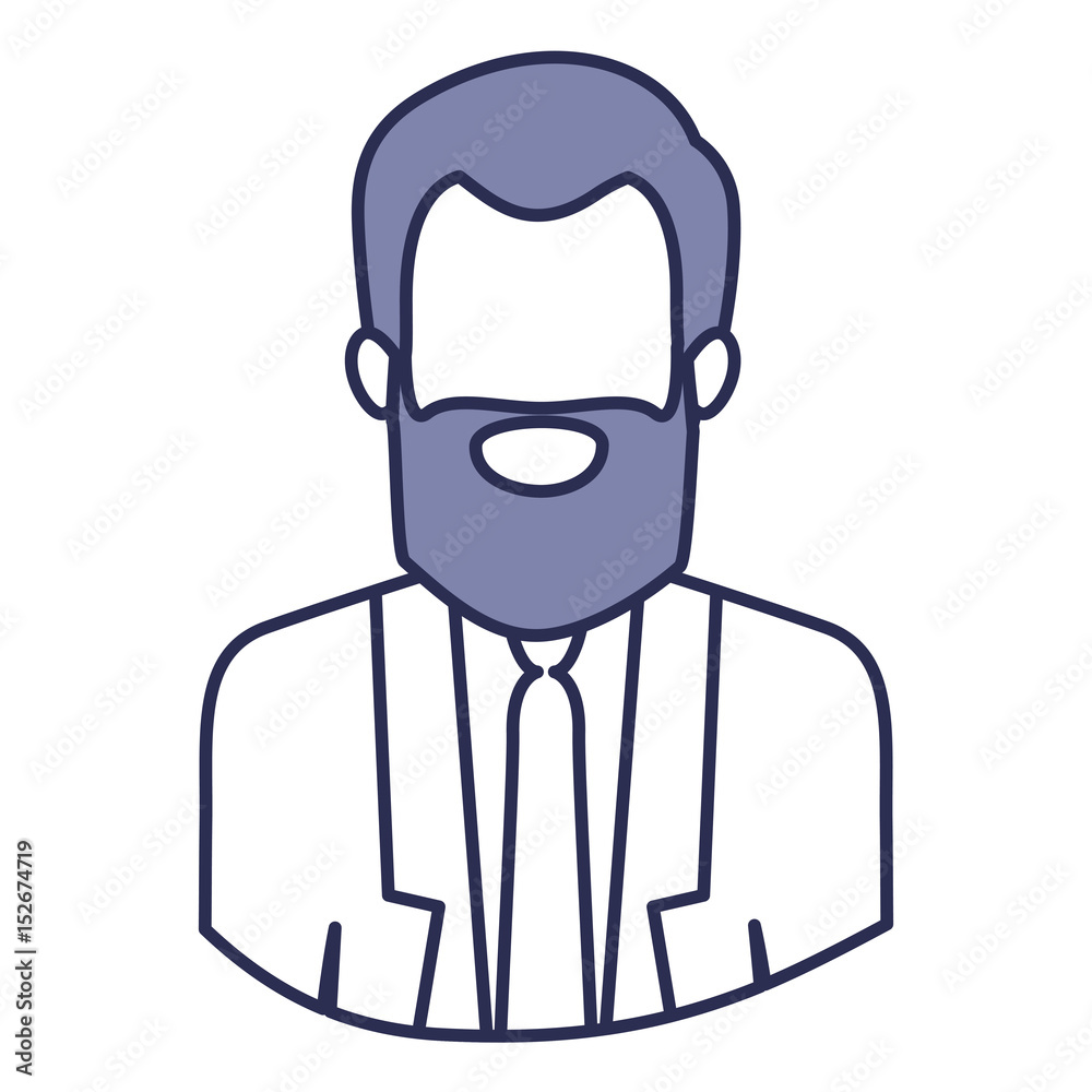 blue contour of half body of faceless bearded man with formal suit vector illustration
