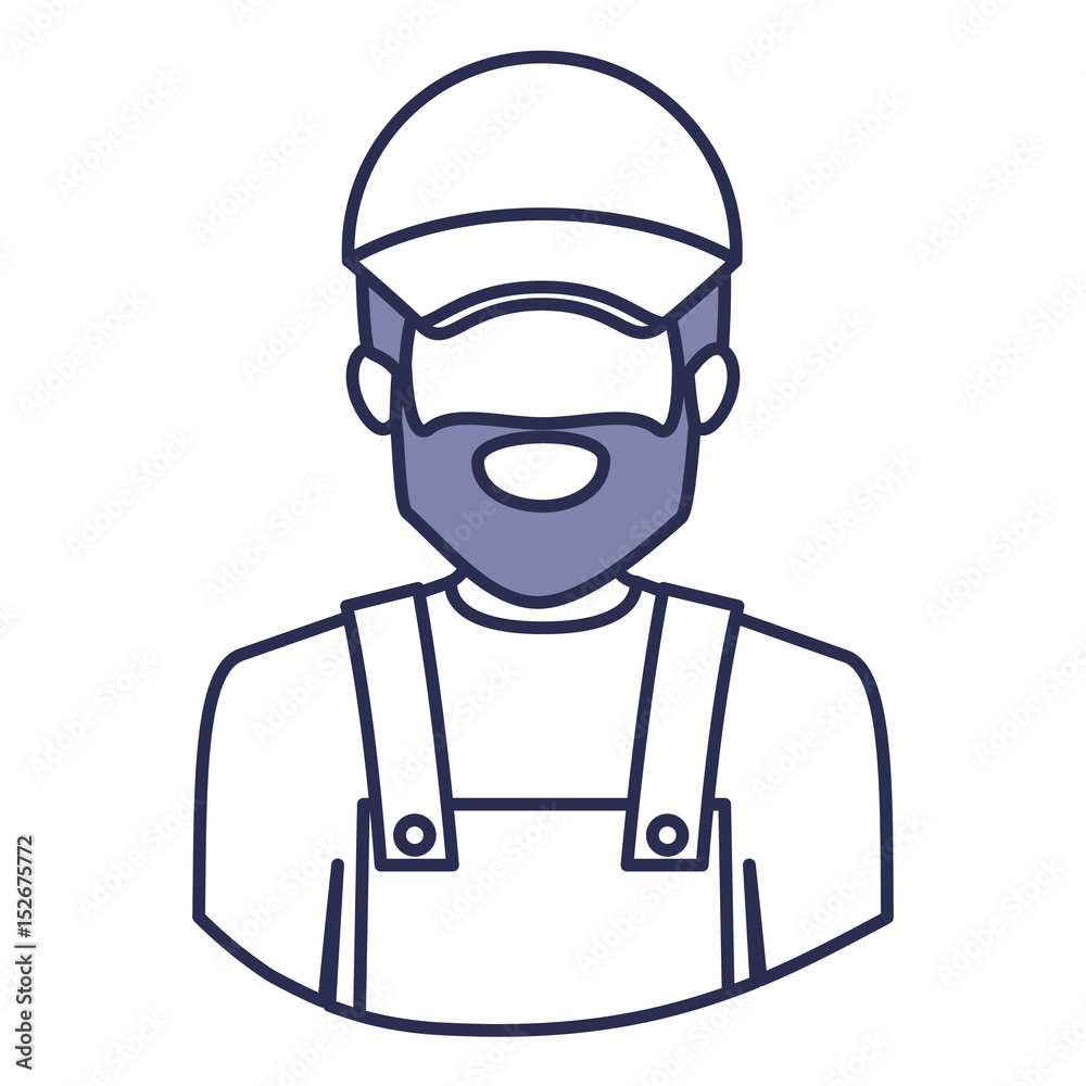blue contour of half body of faceless bearded delivery man vector illustration