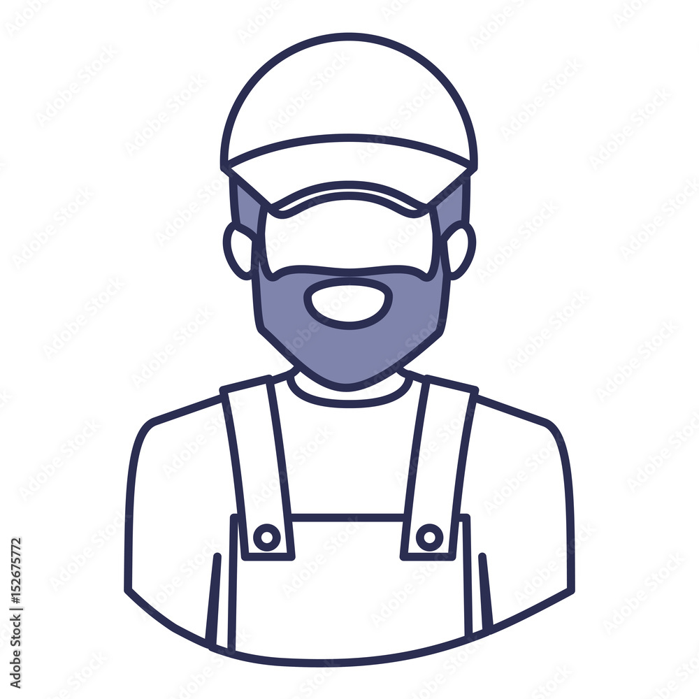 blue contour of half body of faceless bearded delivery man vector illustration blue contour of half body of faceless bearded delivery man vector illustration