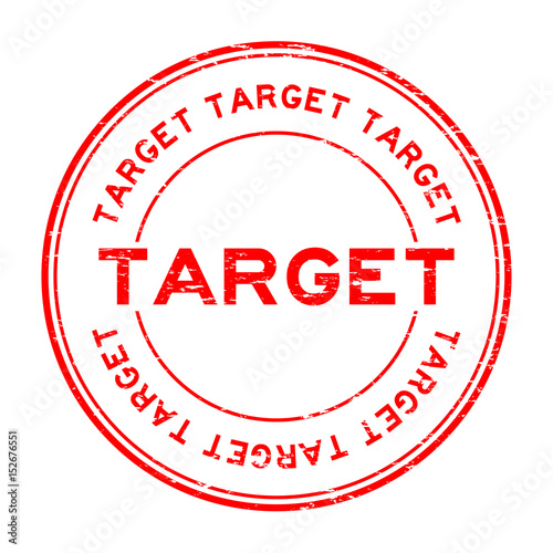 Grunge red target round rubber seal stamp on white background