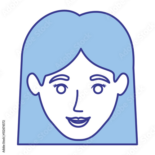 blue silhouette of smiling woman face with straight short hair vector illustration