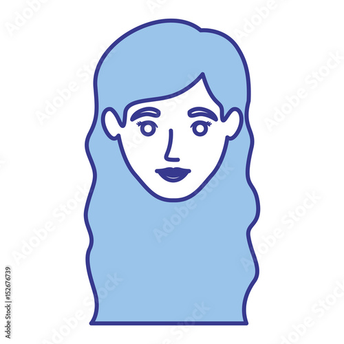 blue silhouette of smiling woman face with wavy long hair vector illustration