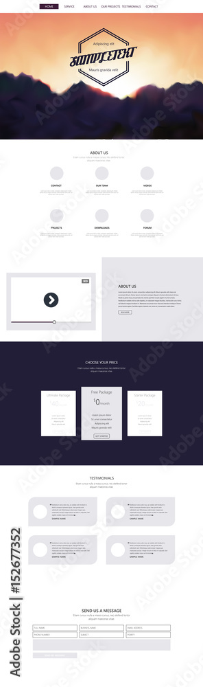 One Page Website Template with Abstract Mountains Header Design. 