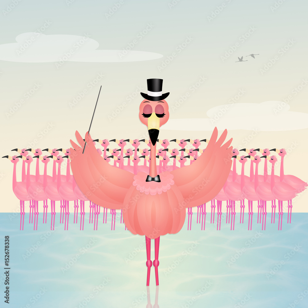 Naklejka premium dancing pink flamingo