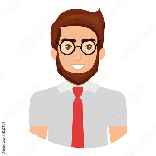 colorful portrait half body of man with glasses and shirt with tie and bearded vector illustration