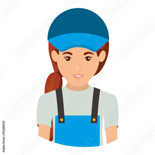 colorful portrait half body of delivery woman vector illustration