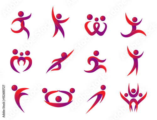 Silhouette abstract people performance character logo human figure pose vector illustration.