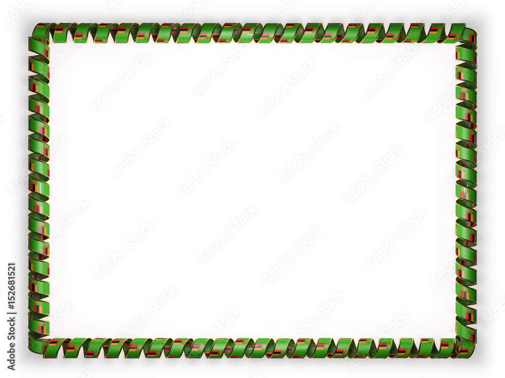 Frame and border of ribbon with the Zambia flag, edging from the golden rope. 3d illustration