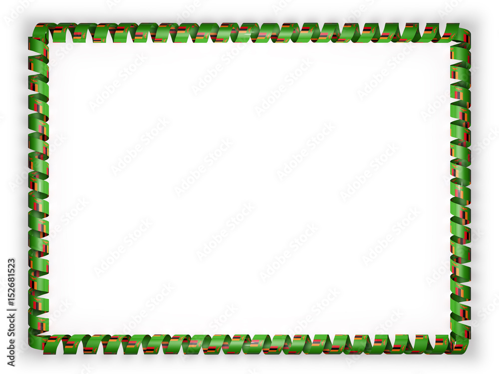 Frame and border of ribbon with the Zambia flag. 3d illustration