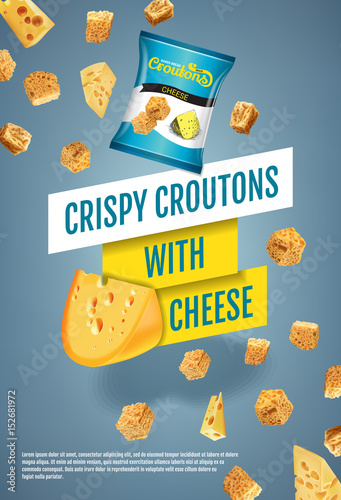 Vector realistic illustration of croutons with cheese.