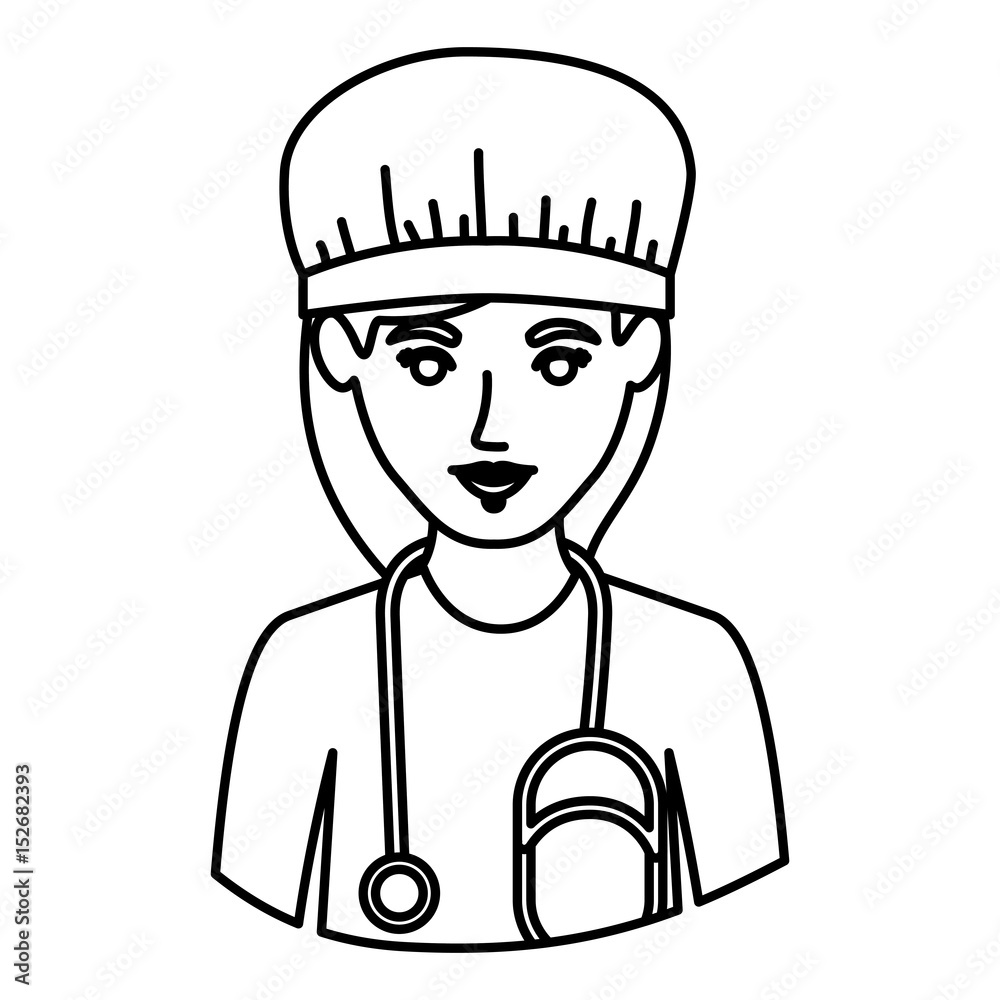 monochrome contour half body of nurse vector illustration