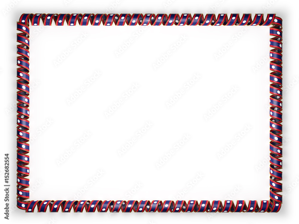 Frame and border of ribbon with the Laos flag, edging from the golden rope. 3d illustration Frame and border of ribbon with the Laos flag, edging from the golden rope. 3d illustration