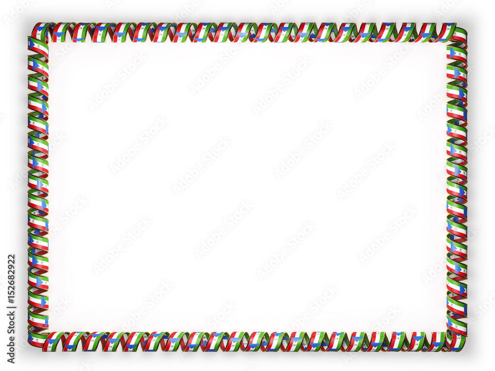 Frame and border of ribbon with the Equatorial Guinea flag, edging from the golden rope. 3d illustration Frame and border of ribbon with the Equatorial Guinea flag, edging from the golden rope. 3d illustration
